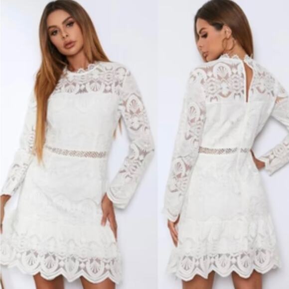 Two Sisters Dresses & Skirts - NWT Two Sisters White Lace Long Sleeve Mini Dress - 4